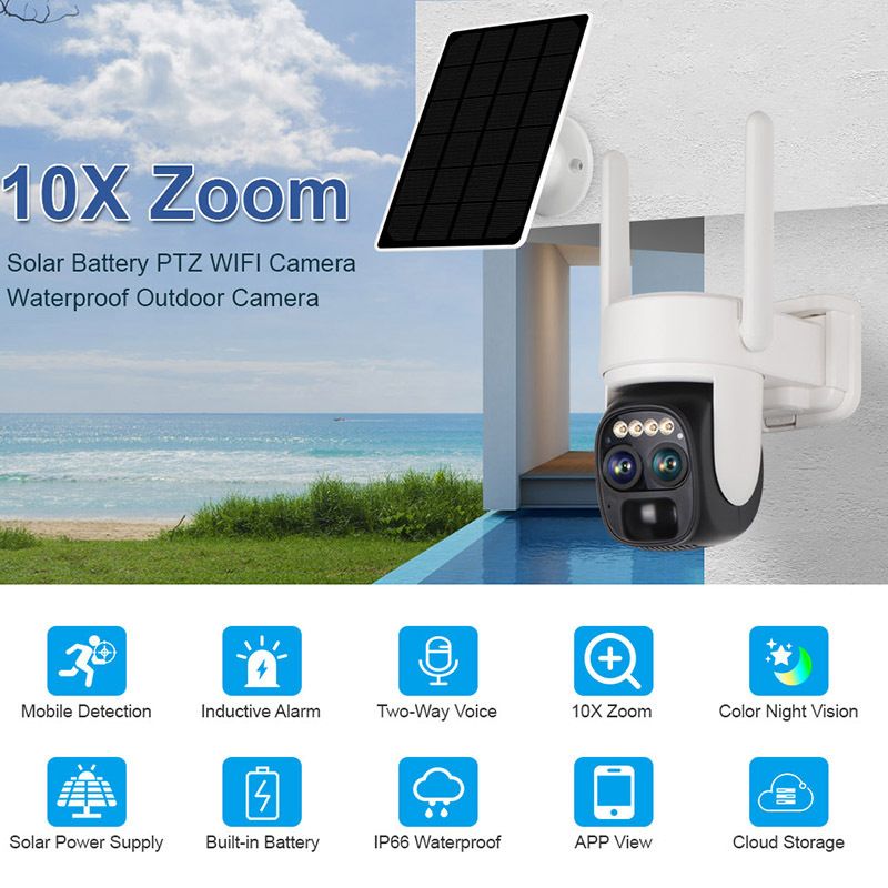 🔥VENTA CALIENTE🔥Cámara de vigilancia solar con visión nocturna remota y lente dual con zoom de 10X