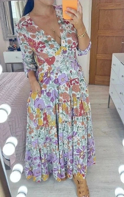 🔥Oferta especial💃Vestido largo con dobladillo escalonado y estampado floral