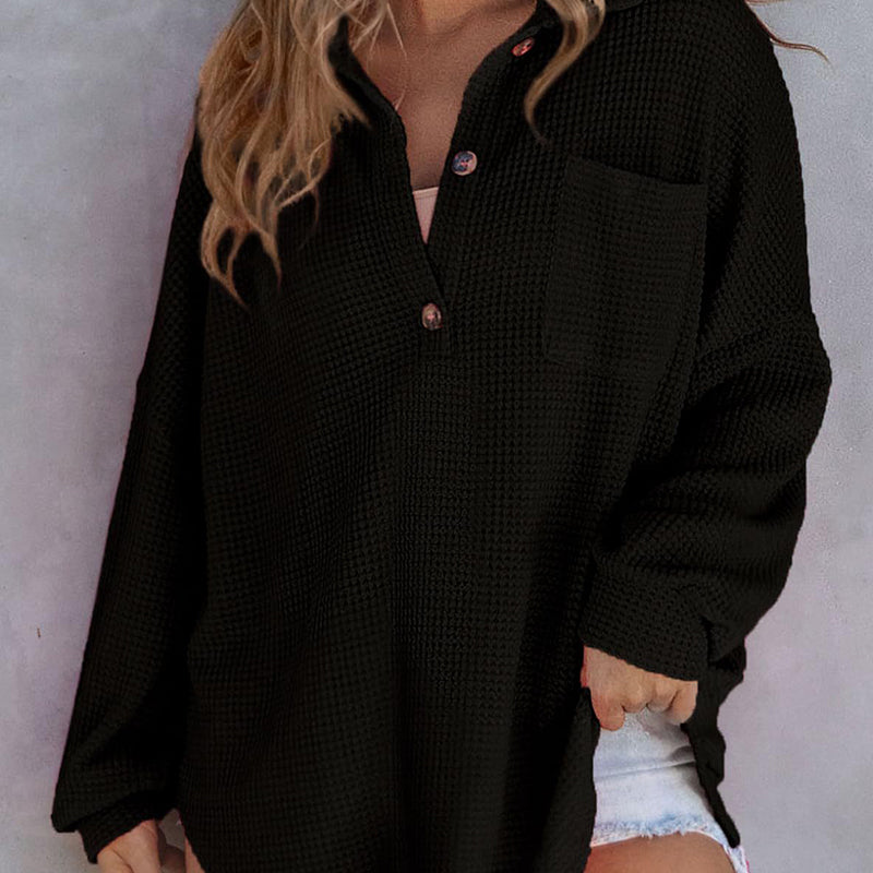 🔥Autumn Sale 49% OFF🔥Women’s Loose Solid Color Waffle Knit Shirt