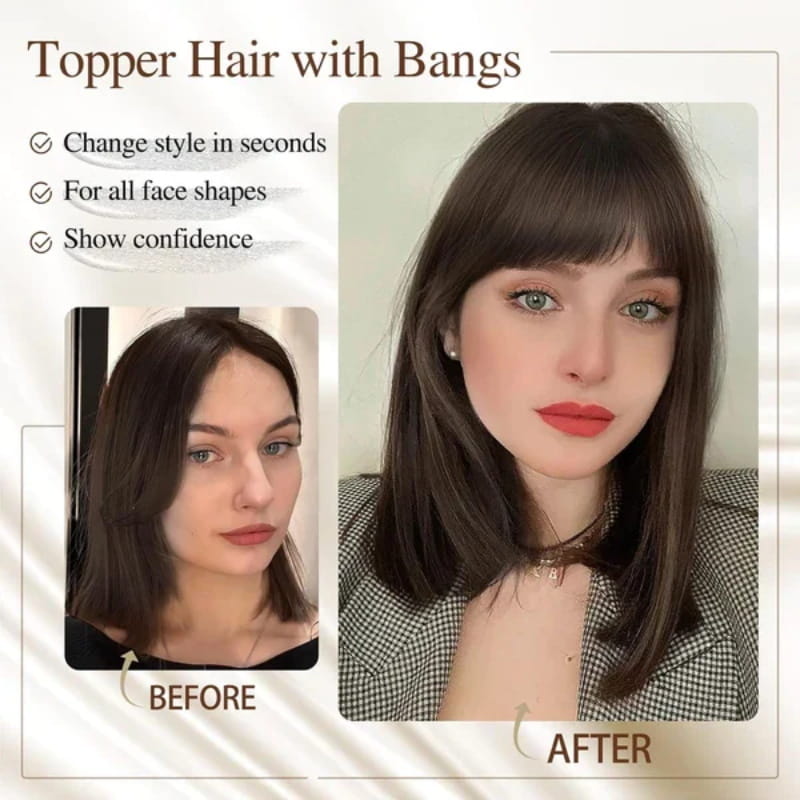 💥Limited Time Big Sale 50% OFF💥 Natural Hair Toppers with Bangs for Women（100% Natural Real Hair）