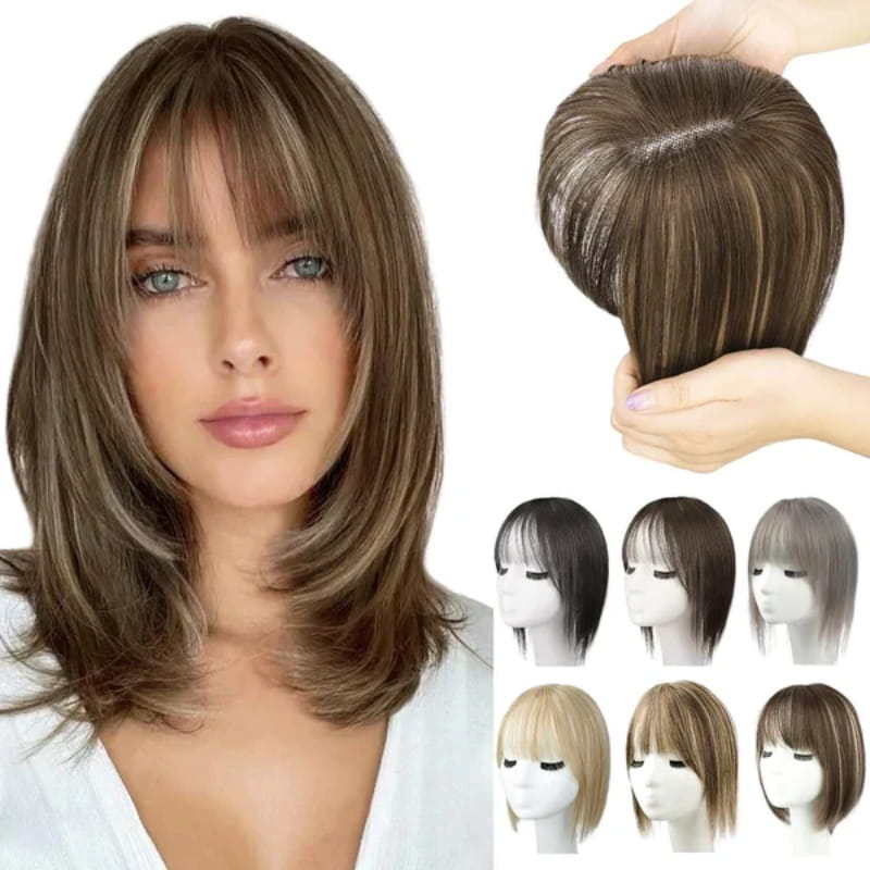 💥Limited Time Big Sale 50% OFF💥 Natural Hair Toppers with Bangs for Women（100% Natural Real Hair）