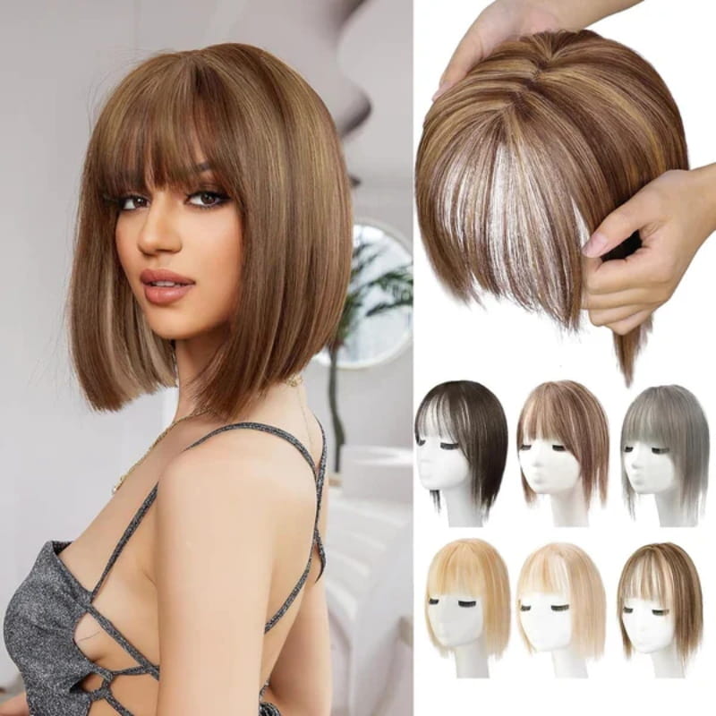 💥Limited Time Big Sale 50% OFF💥 Natural Hair Toppers with Bangs for Women（100% Natural Real Hair）