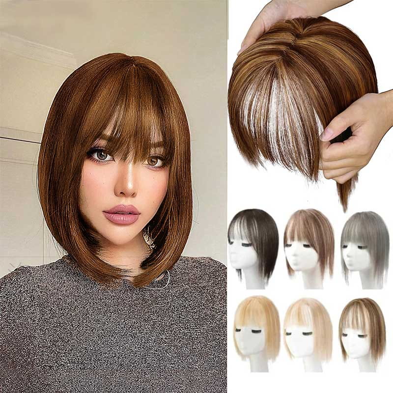 💥Limited Time Big Sale 50% OFF💥 Natural Hair Toppers with Bangs for Women（100% Natural Real Hair）