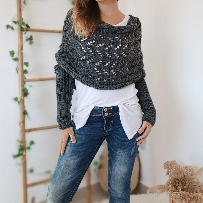 Women’s Knitted Cut-Out Shawl Poncho Wrap