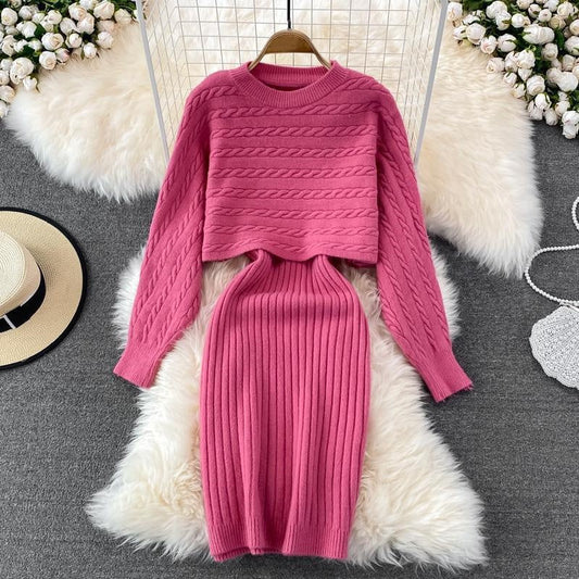 🎉Autumn Hot Sale 55% OFF🎉Women’s Two Piece Sweater Set Crop Top & Bodycon Dress