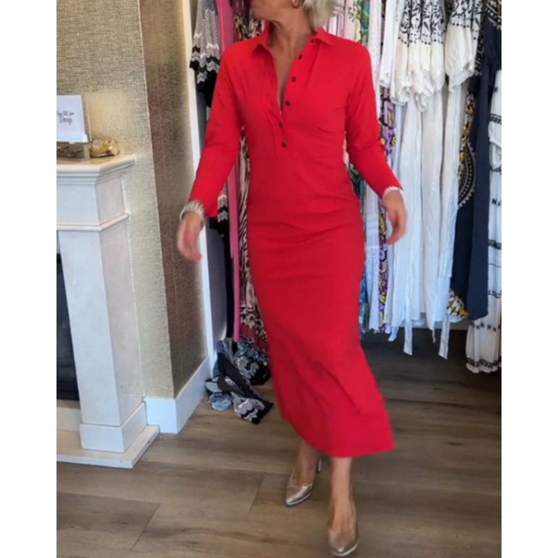 🔥Limited Time 50% OFF🔥Women's Sexy Red Long Sleeve Lapel Dress