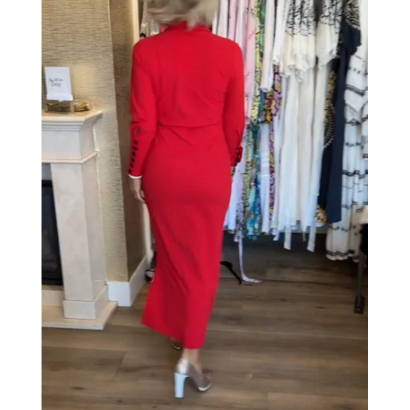 🔥Limited Time 50% OFF🔥Women's Sexy Red Long Sleeve Lapel Dress