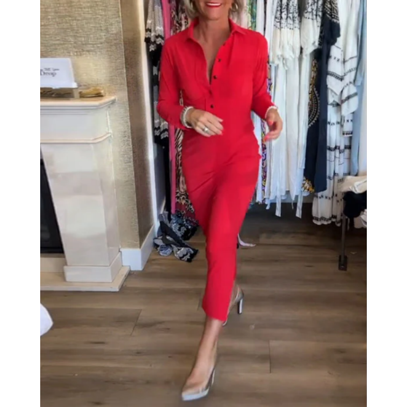 🔥Limited Time 50% OFF🔥Women's Sexy Red Long Sleeve Lapel Dress