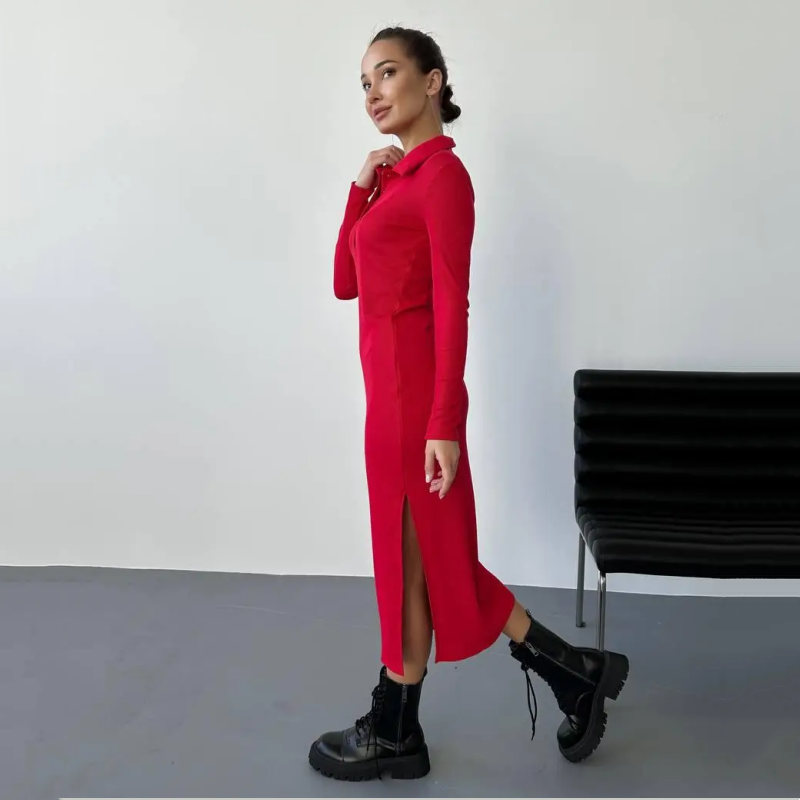 🔥Limited Time 50% OFF🔥Women's Sexy Red Long Sleeve Lapel Dress