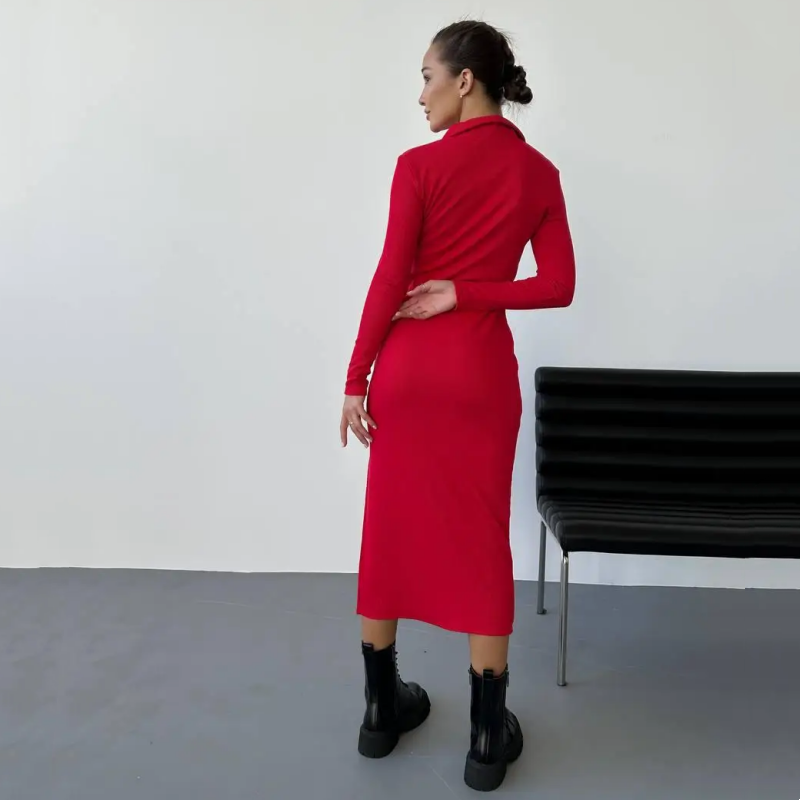 🔥Limited Time 50% OFF🔥Women's Sexy Red Long Sleeve Lapel Dress