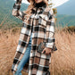 Abrigo de tweed cálido de manga larga con estampado de cuadros para mujer