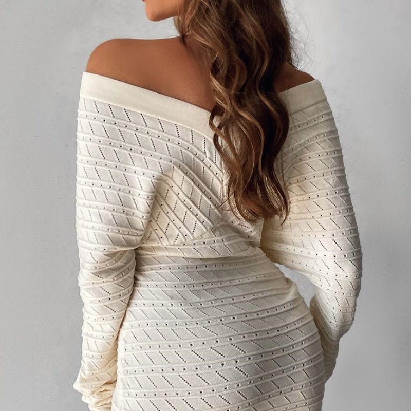 💕Women's V-Neck Long Sleeves Knitted Dress