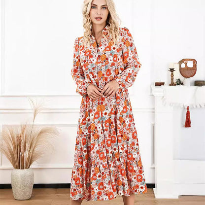 50% OFF💕Women's Long Sleeve V Neck Bohemian Midi Dress