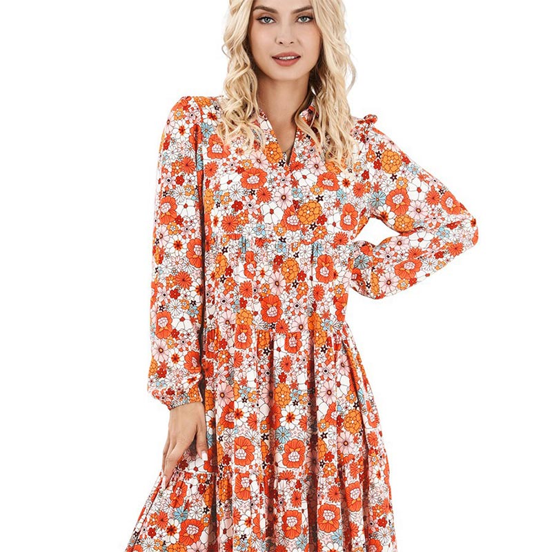 50% OFF💕Women's Long Sleeve V Neck Bohemian Midi Dress