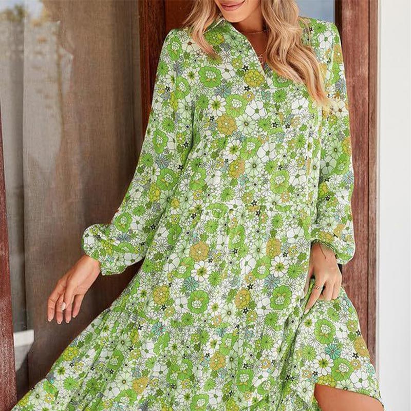 50% OFF💕Women's Long Sleeve V Neck Bohemian Midi Dress