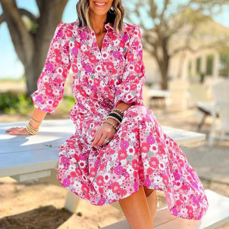 50% OFF💕Women's Long Sleeve V Neck Bohemian Midi Dress