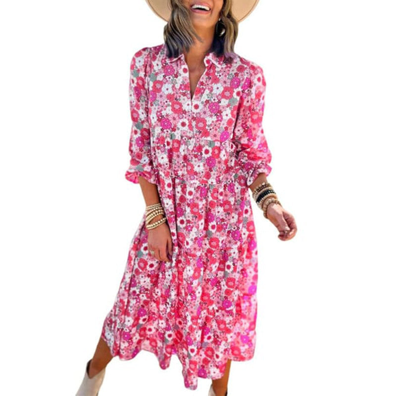 50% OFF💕Women's Long Sleeve V Neck Bohemian Midi Dress