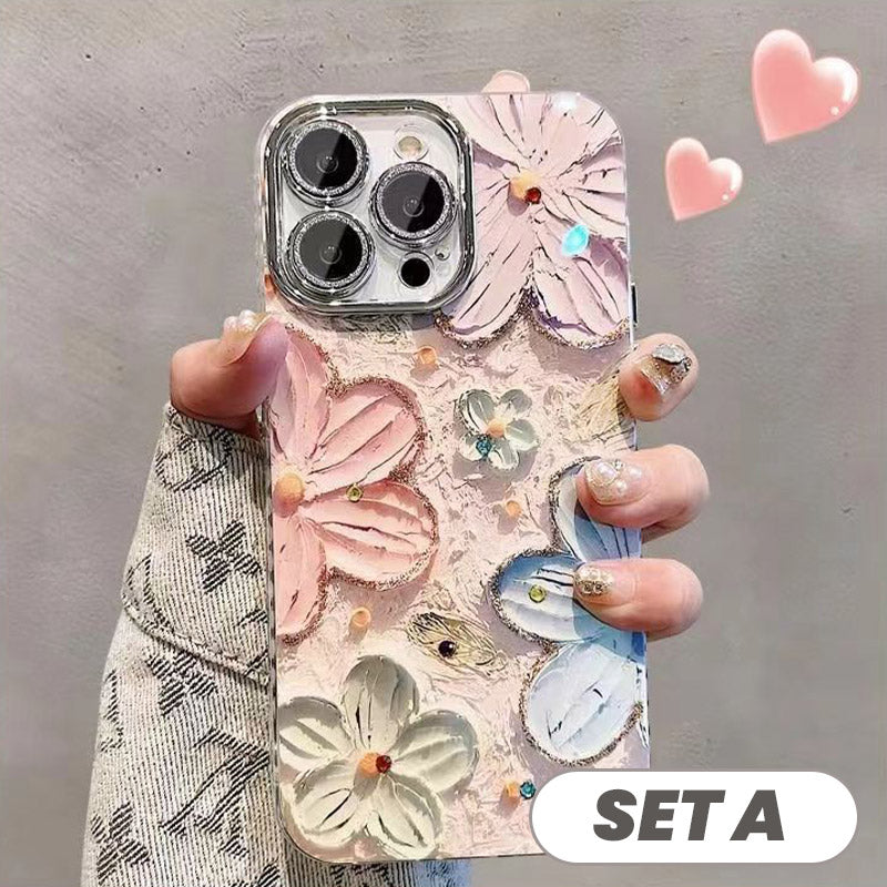 🔥50 % DE DESCUENTO POR TIEMPO LIMITADO🔥Bonito juego de fundas para teléfono con flores pintadas al óleo para la serie iPhone