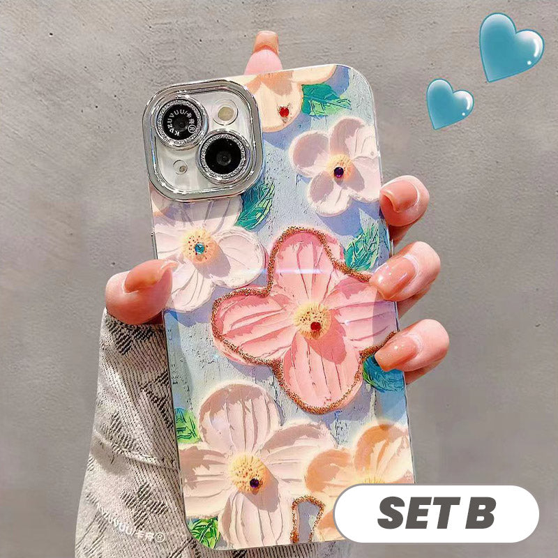 🔥50 % DE DESCUENTO POR TIEMPO LIMITADO🔥Bonito juego de fundas para teléfono con flores pintadas al óleo para la serie iPhone