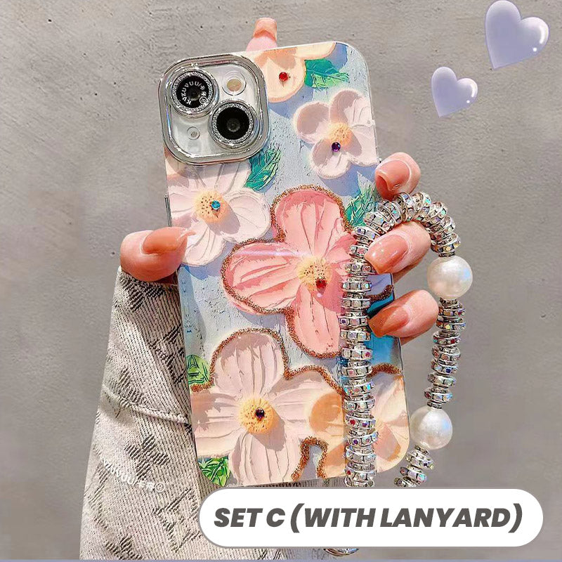 🔥50 % DE DESCUENTO POR TIEMPO LIMITADO🔥Bonito juego de fundas para teléfono con flores pintadas al óleo para la serie iPhone