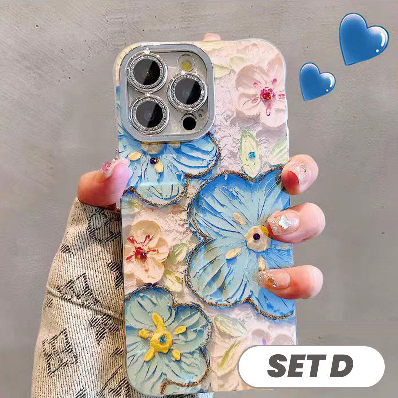 🔥50 % DE DESCUENTO POR TIEMPO LIMITADO🔥Bonito juego de fundas para teléfono con flores pintadas al óleo para la serie iPhone