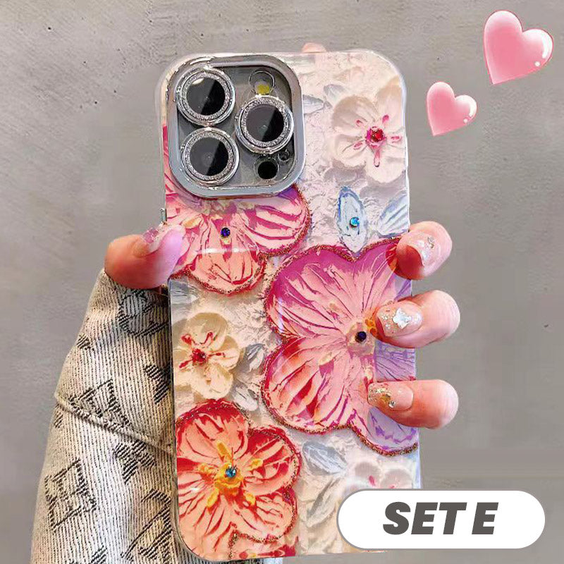 🔥50 % DE DESCUENTO POR TIEMPO LIMITADO🔥Bonito juego de fundas para teléfono con flores pintadas al óleo para la serie iPhone