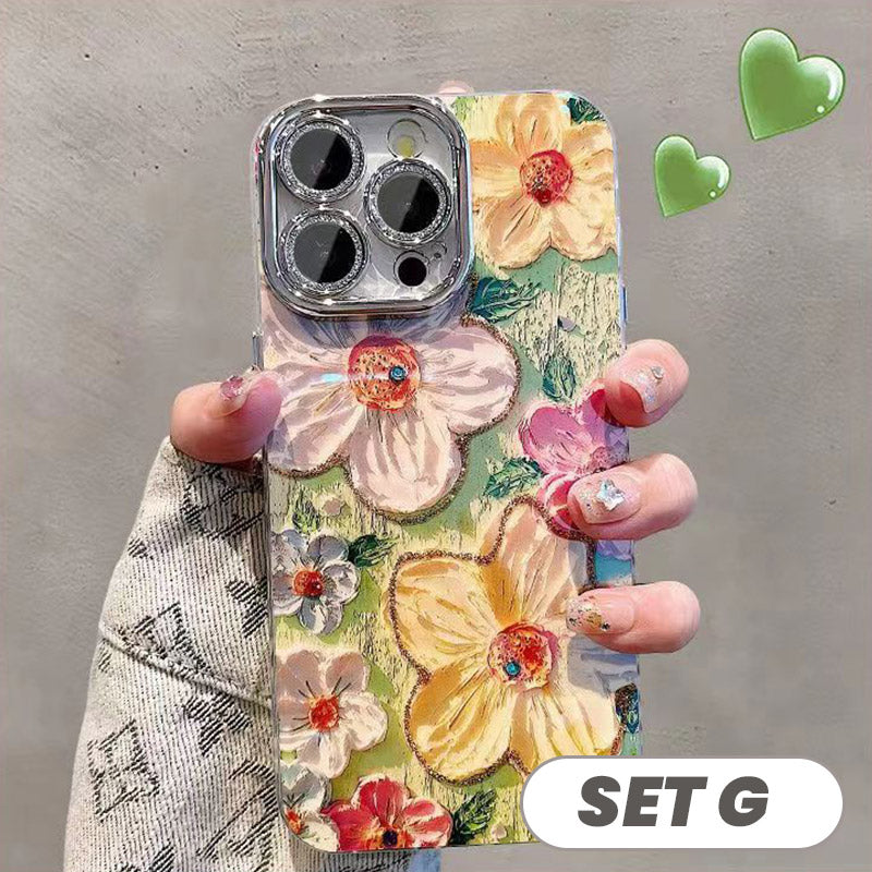 🔥50 % DE DESCUENTO POR TIEMPO LIMITADO🔥Bonito juego de fundas para teléfono con flores pintadas al óleo para la serie iPhone