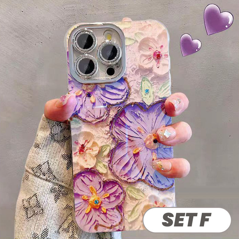 🔥50 % DE DESCUENTO POR TIEMPO LIMITADO🔥Bonito juego de fundas para teléfono con flores pintadas al óleo para la serie iPhone