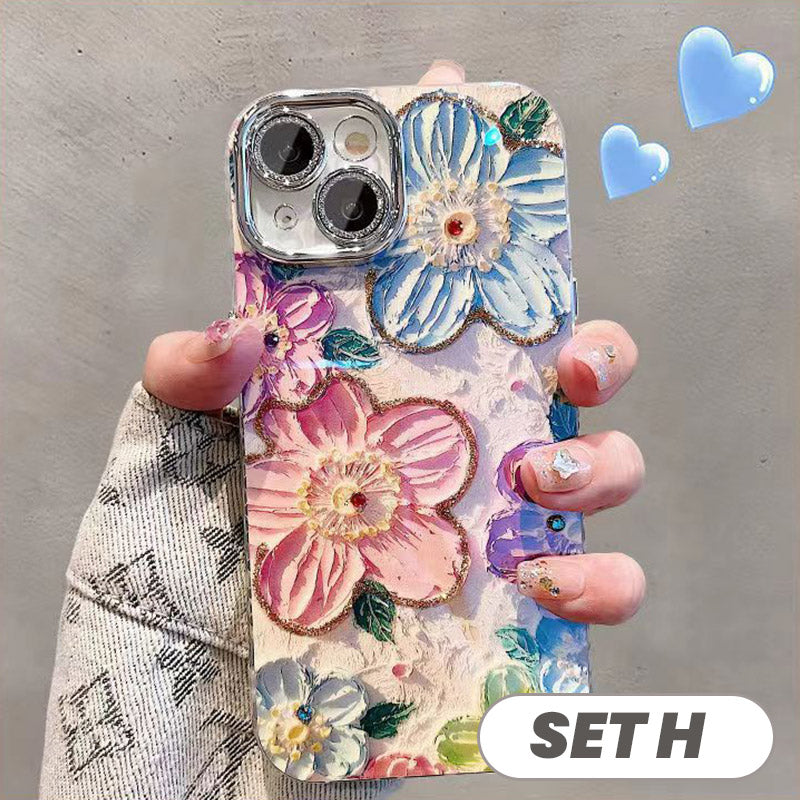 🔥50 % DE DESCUENTO POR TIEMPO LIMITADO🔥Bonito juego de fundas para teléfono con flores pintadas al óleo para la serie iPhone