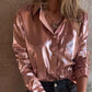 🍂Ofertas especiales de otoño 50 % de descuento🍂Camisa de cuero metalizado brillante con botones para mujer