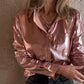 🍂Ofertas especiales de otoño 50 % de descuento🍂Camisa de cuero metalizado brillante con botones para mujer
