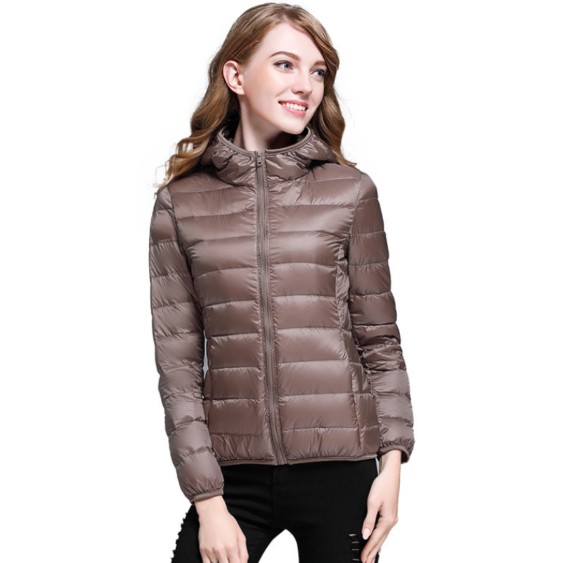 Oferta especial de principios de invierno con 50 % de descuento: chaqueta ligera con capucha para mujer