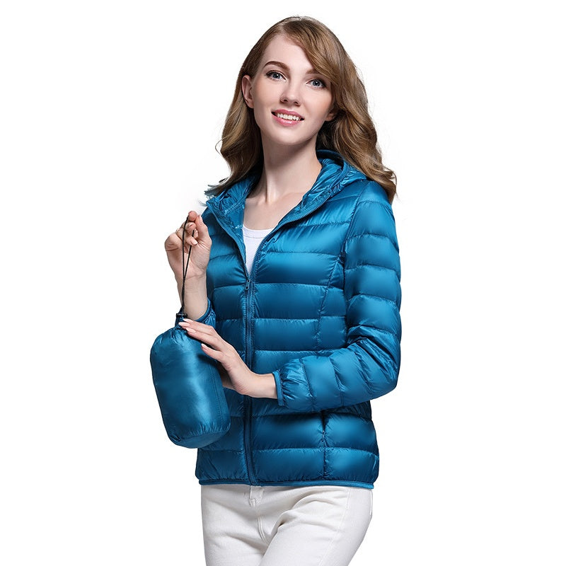 Oferta especial de principios de invierno con 50 % de descuento: chaqueta ligera con capucha para mujer