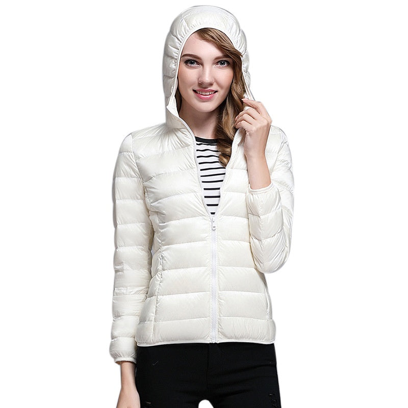 Oferta especial de principios de invierno con 50 % de descuento: chaqueta ligera con capucha para mujer