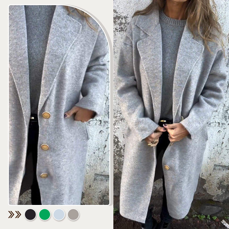 Abrigo de tweed con solapa y manga larga para mujer