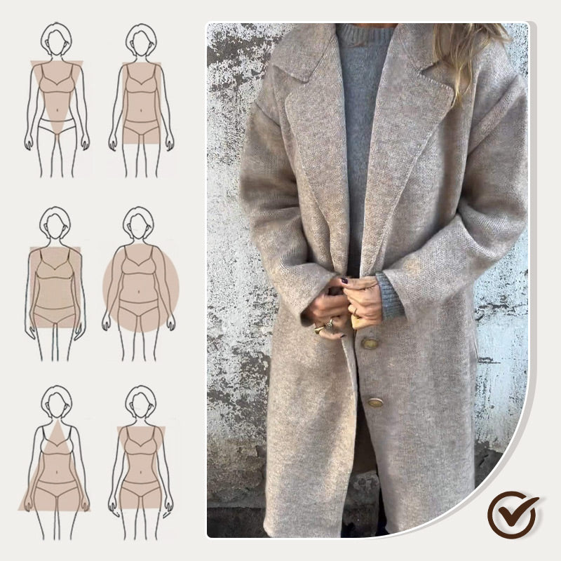 Abrigo de tweed con solapa y manga larga para mujer