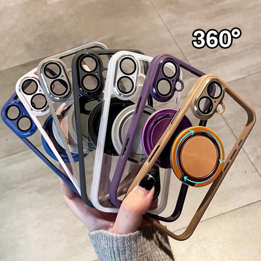 📱Transparent Magnetic Phone Case with Rotating Stand for iPhone 16-13 Series