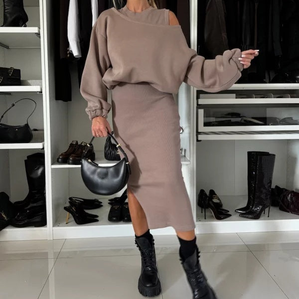 🍁Black Friday Sale💃Women's Sweatshirt & Sleeveless Dress 2-Piece Set