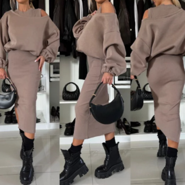 🍁Black Friday Sale💃Women's Sweatshirt & Sleeveless Dress 2-Piece Set