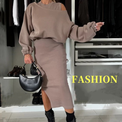 🍁Black Friday Sale💃Women's Sweatshirt & Sleeveless Dress 2-Piece Set