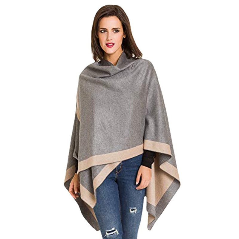 Women's Elegant Color Block Poncho Wrap for Fall & Winter