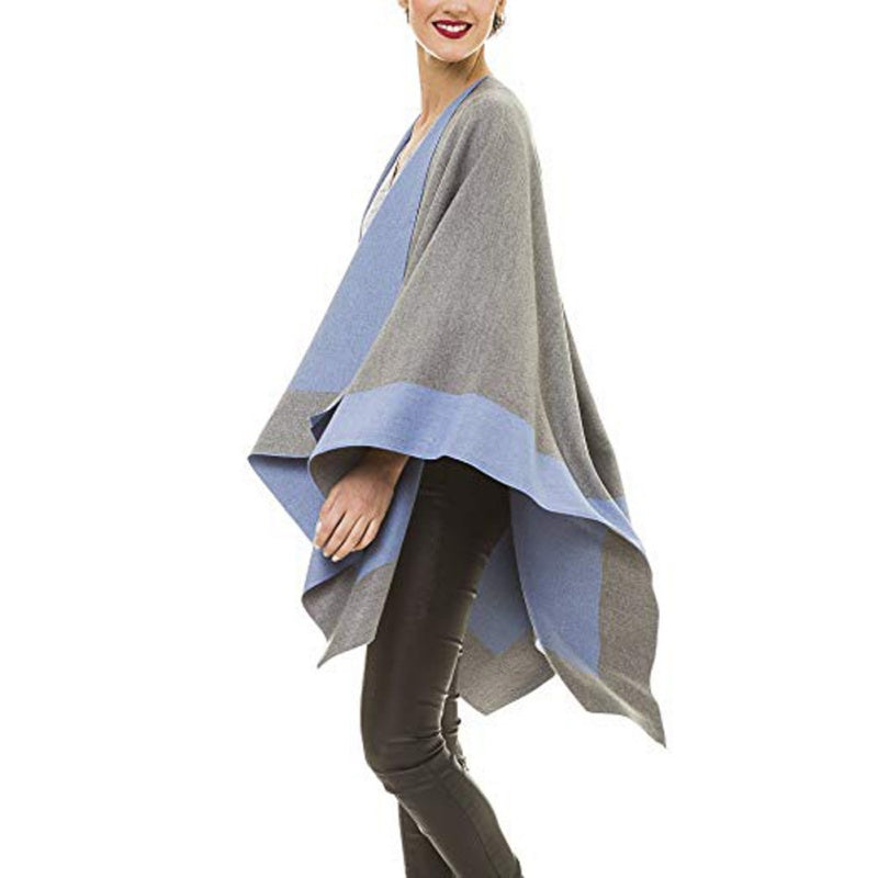 Women's Elegant Color Block Poncho Wrap for Fall & Winter