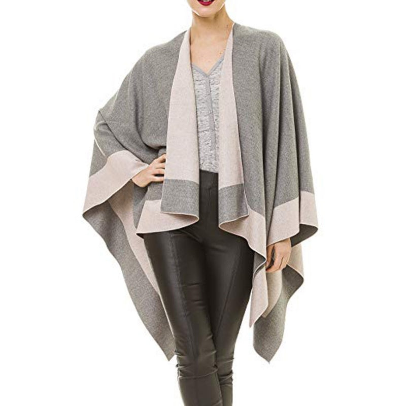 Women's Elegant Color Block Poncho Wrap for Fall & Winter