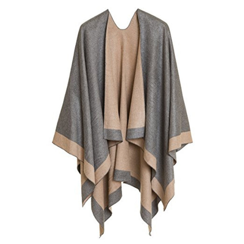 Women's Elegant Color Block Poncho Wrap for Fall & Winter