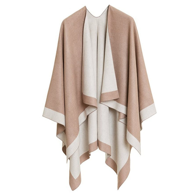 Women's Elegant Color Block Poncho Wrap for Fall & Winter