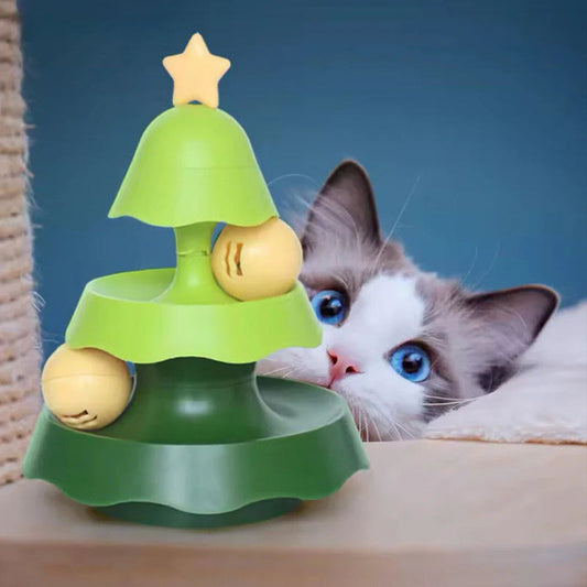 Pista de bolas para gatos iluminada con forma de árbol de Navidad