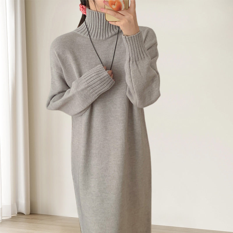 🔥Limited Time 50% Off 🔥Elegant Loose Solid Color Turtleneck Knit Dress