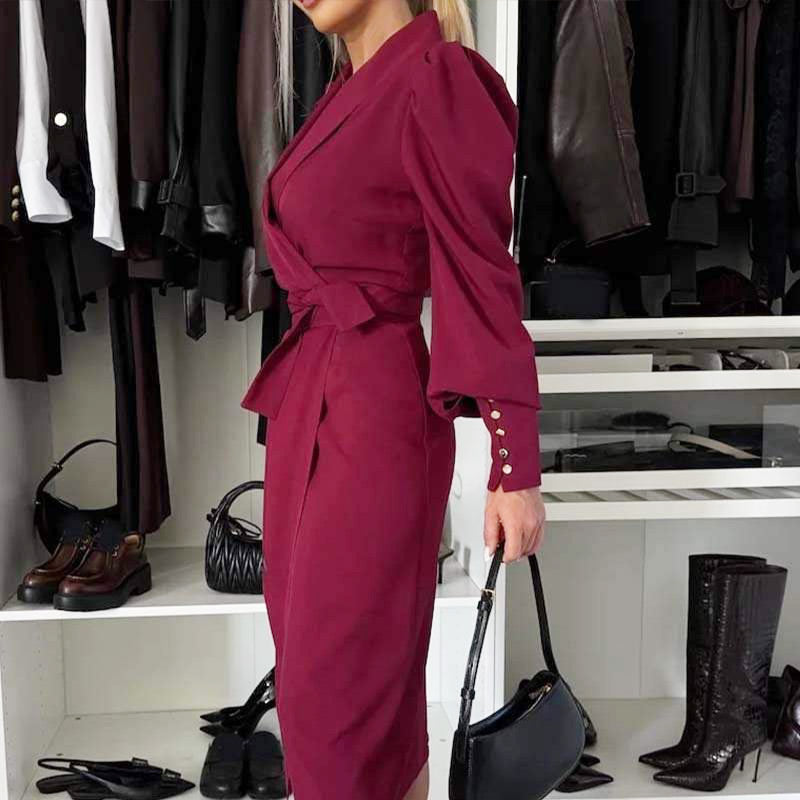 🔥🖤Black Friday Sale:50% OFF🔥Women's Long-Sleeve V-Neck Tie Waist Split Dress