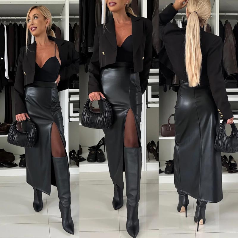 🔥Limited Time 50% OFF🔥Women's Elegant Sexy High-waist Thigh-slit Leather Skirt