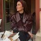 Chaqueta corta de cuero PU con solapa retro